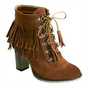 Jacobies Lace-Up Fringe Booties Size 7.5